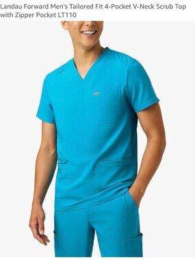 NEW Landau Forward Men's Tailored Fit 3-Pocket V-Neck Scrub Top Large